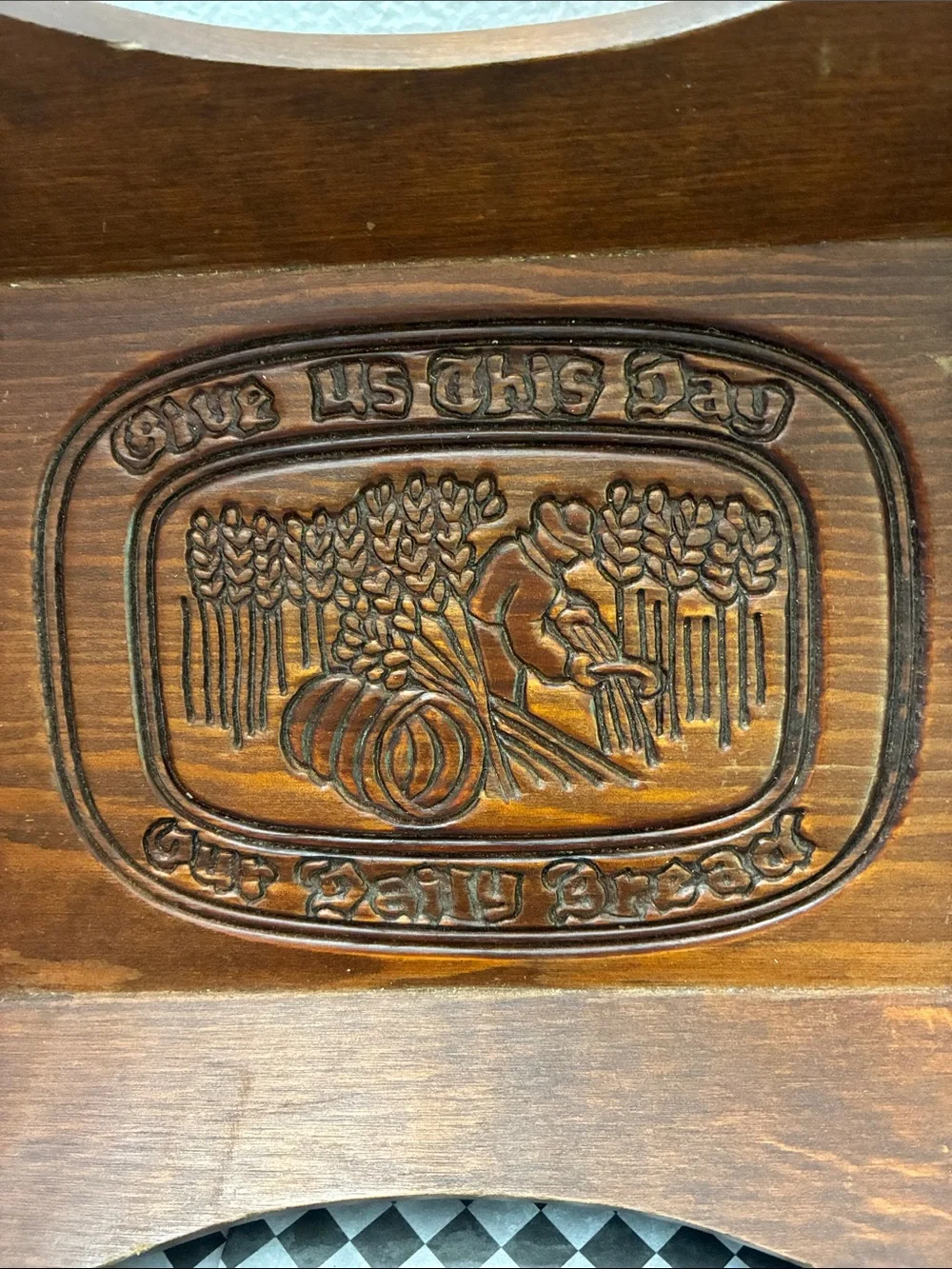 Wooden Serving Tray with Harvest Carved Design - Brown
